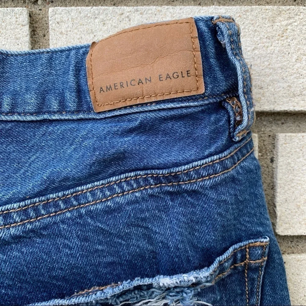 American Eagle 90s Boyfriend Distressed Ripped Destroyed Jeans Blue 00 Short - Picture 11 of 16